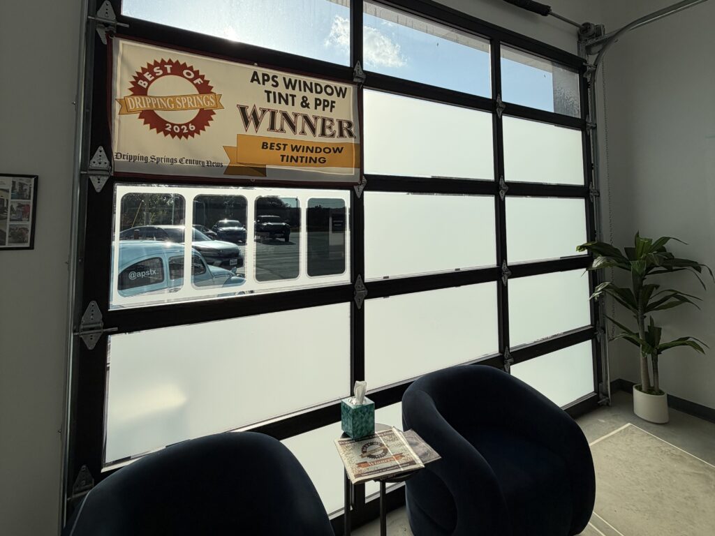 Customer lounge at APS in Austin with the Best of Dripping Springs window tinting award