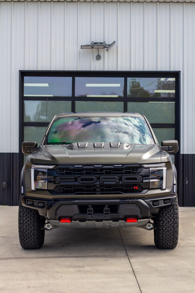 Front view of Ford Raptor R in XPEL Stealth matte paint protection film