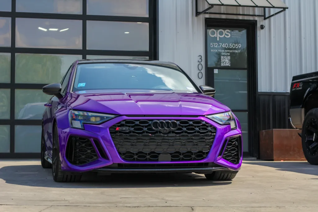Audi RS3 with purple color PPF at APS in Austin, TX