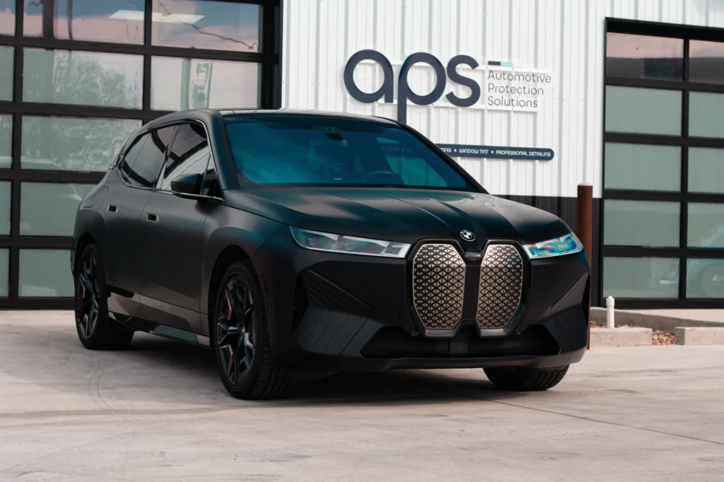 BMW iX with satin black PPF at APS in Austin, TX