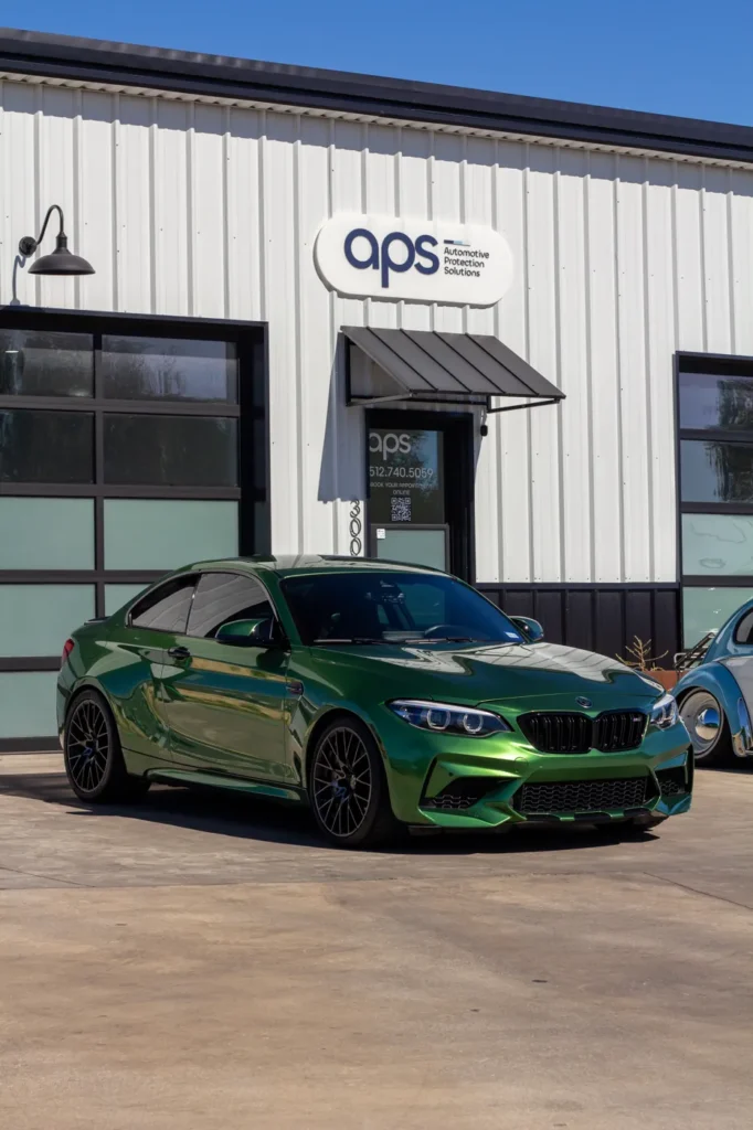 BMW M2 with green color PPF at APS in Austin, TX