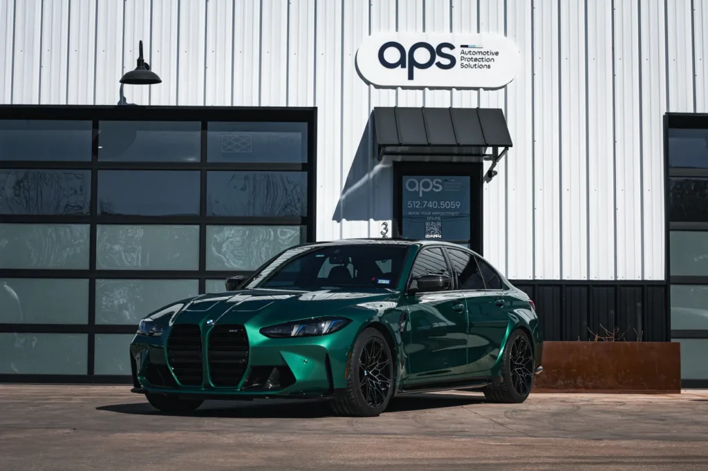 Green BMW M3 with PPF at APS in Austin, TX
