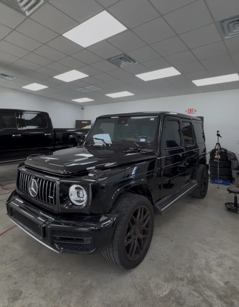2020 G63 in original gloss black paint after wrap removal and paint correction