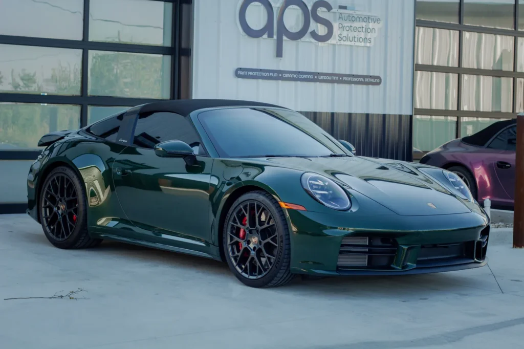 Green Porsche 911 Targa with PPF at APS in Austin, TX