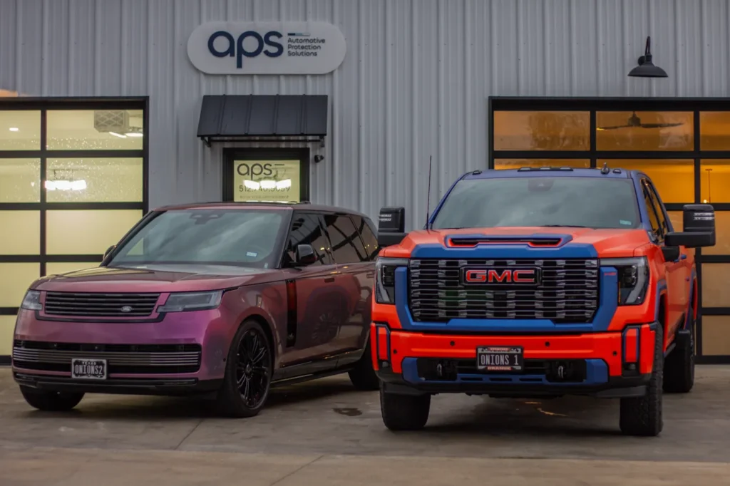 Range Rover and GMC Sierra with color PPF at APS in Austin, TX