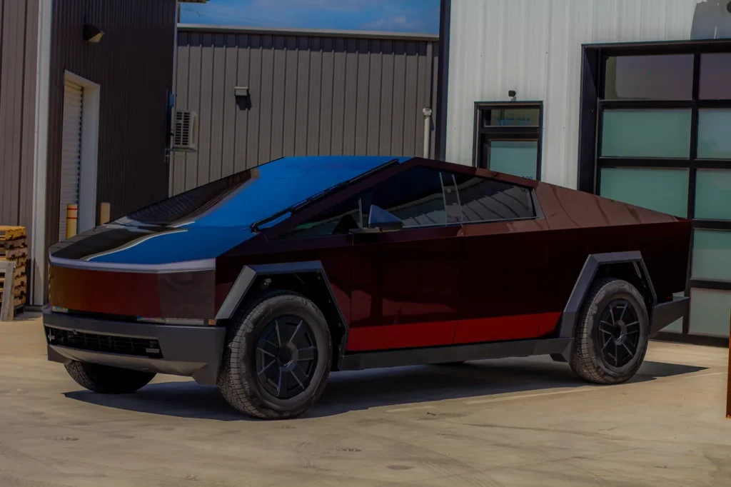 Tesla Cybertruck with red color PPF at APS in Austin, TX