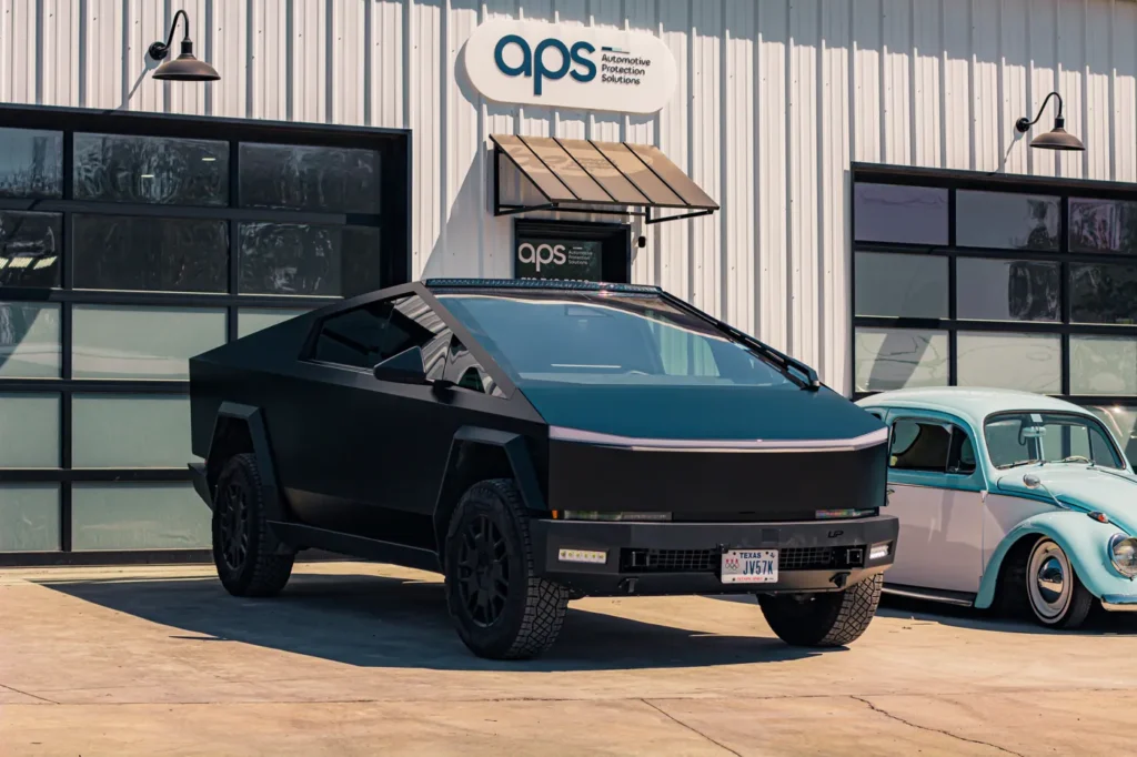 Tesla Cybertruck in satin black PPF at APS in Austin, TX